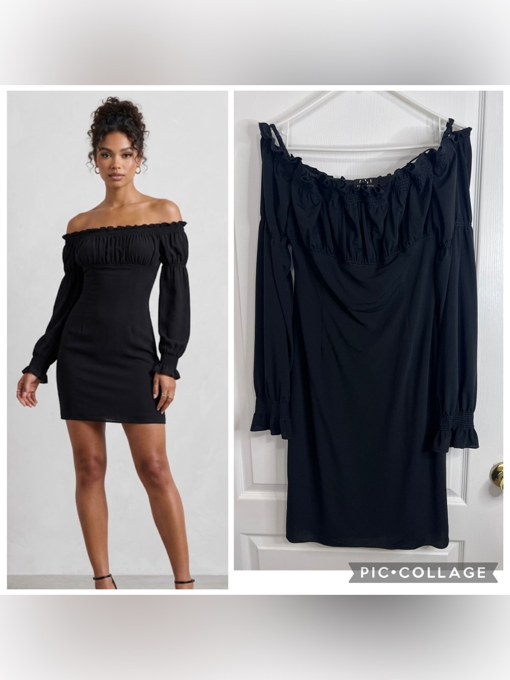 David Meister Black Off-the-Shoulder Long-Sleeve Mini Dress size 6